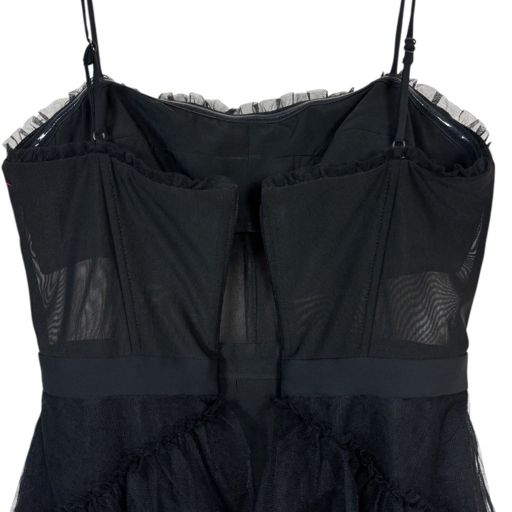BCBGMAXAZRIA Sheer Tiered Ruffle Gown Black Tulle Dress sz 2 Mesh Corset Formal - Picture 9 of 12